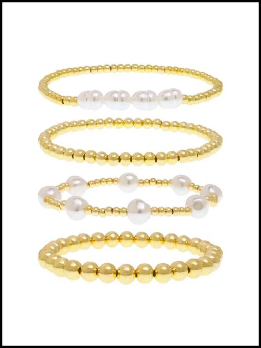 Gold Beaded Stack Bracelets Set for Women, Dainty 4Pcs Boho Handmade Pearl